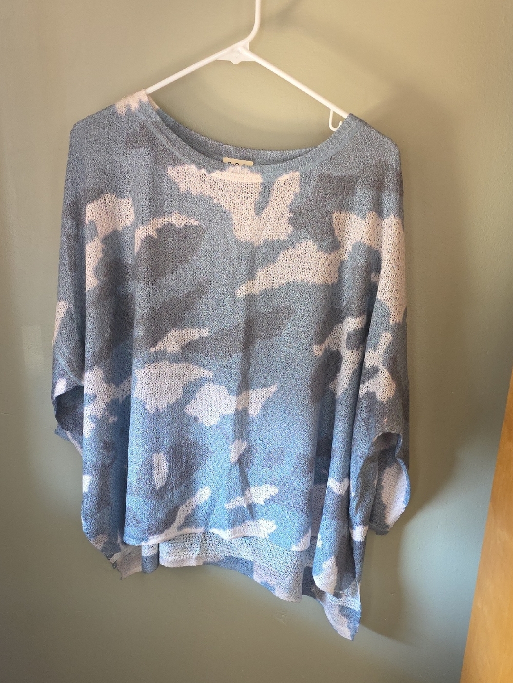 POL Light Blue & White Oversized Dolman Knit Top